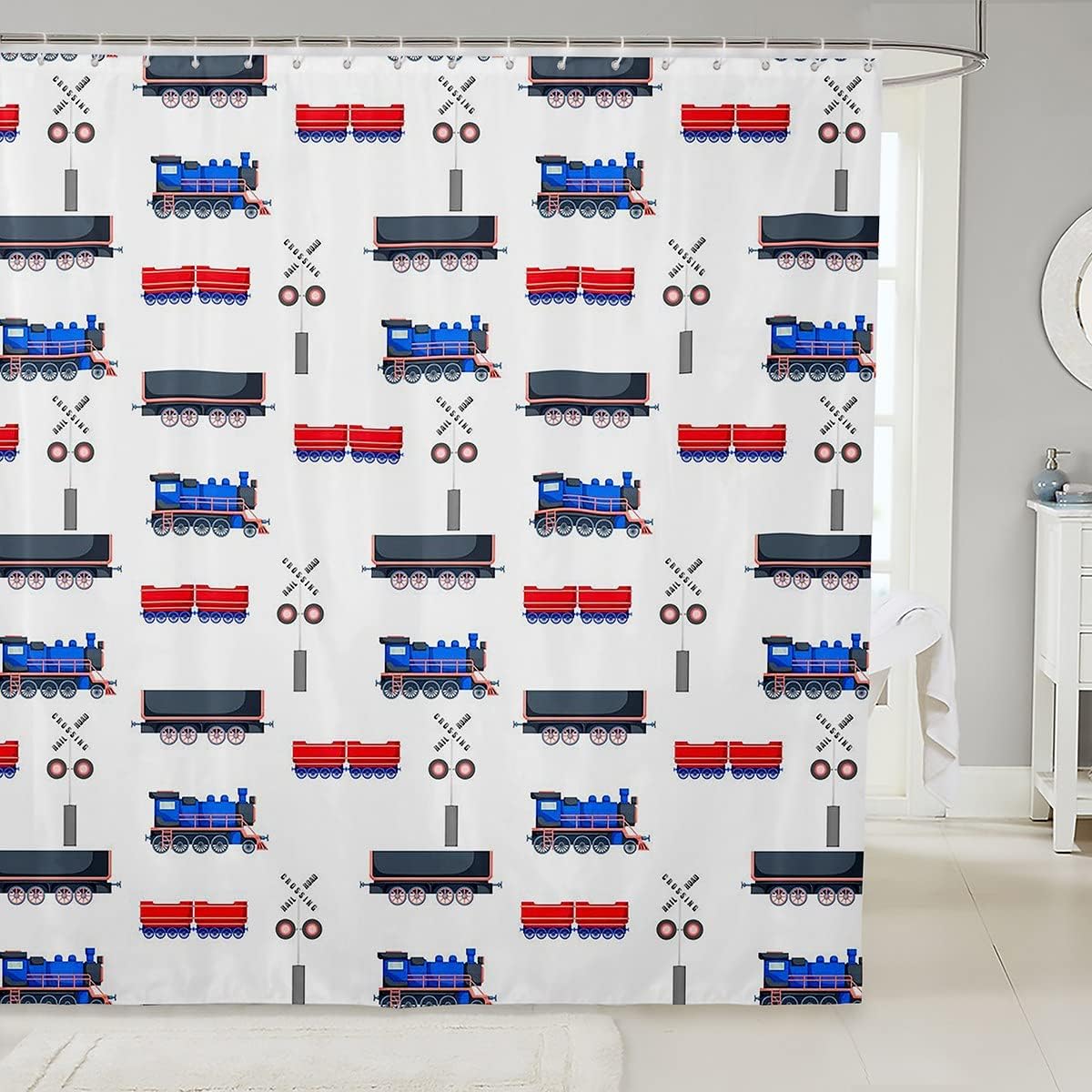 Cartoon Train Bath Curtain for Boys Kids