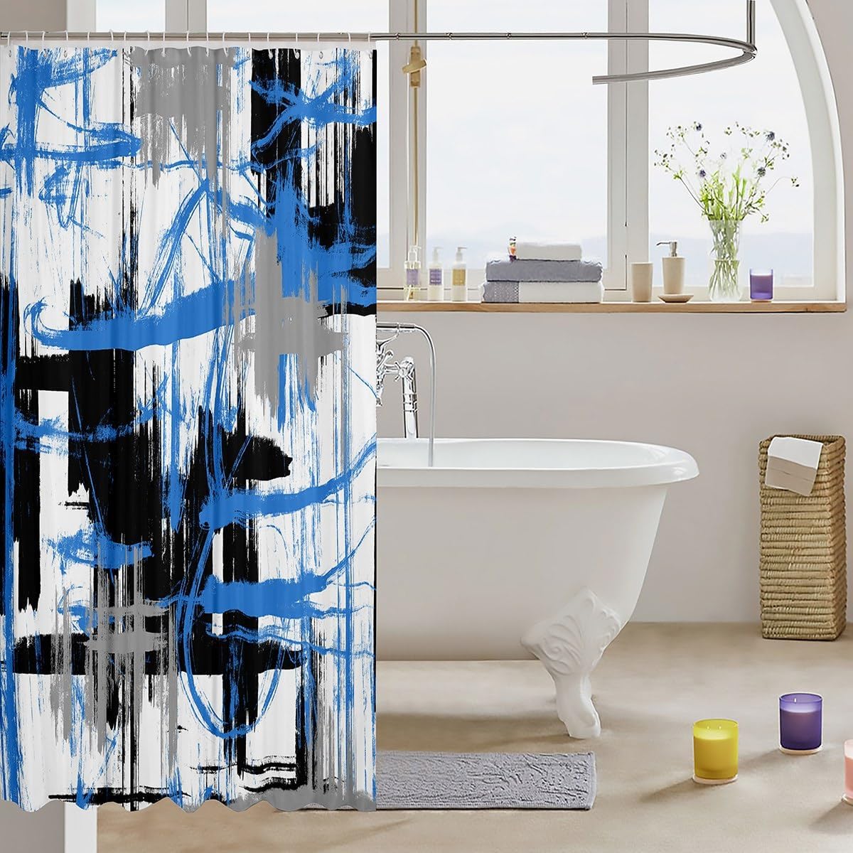 Feelyou Blue Grey Black 72x72 Shower Curtain Kids Abstract Art
