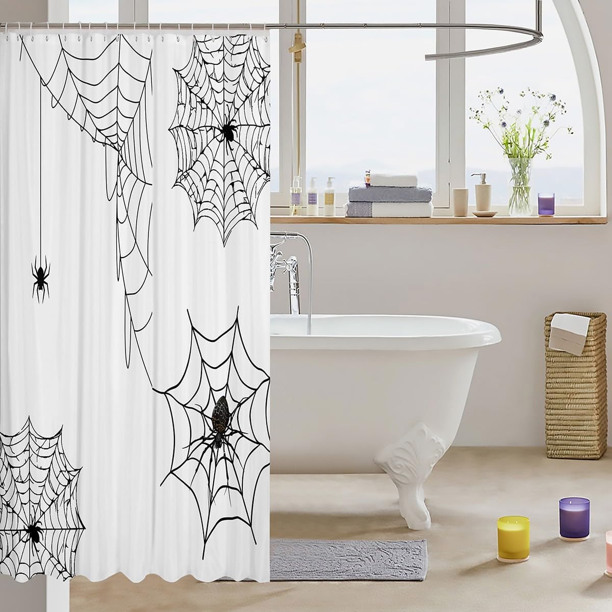 Feelyou Spiders Halloween Shower Curtain Set 72x72