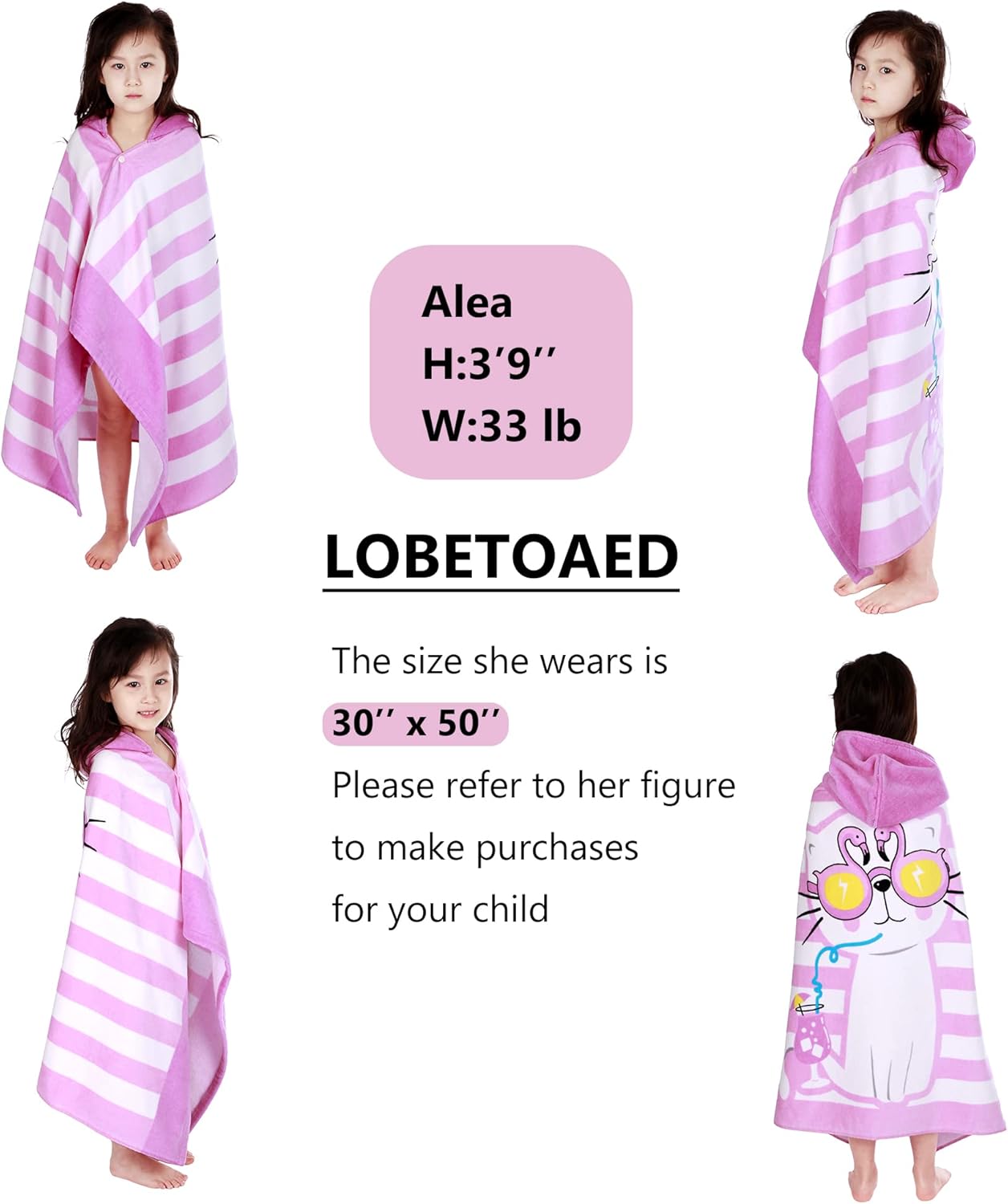 Kids Hooded Beach Towel Soft Real Cotton Wrap for Toddlers and Children