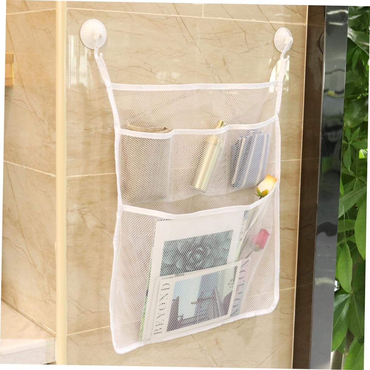 Strong Suction Cup Hooks Bathtub Storage Mesh Net Organizer Set