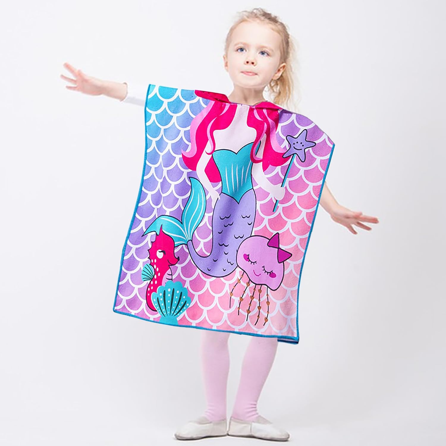Mermaid Hooded Bath Towel for Toddler Girls 2-4 Years