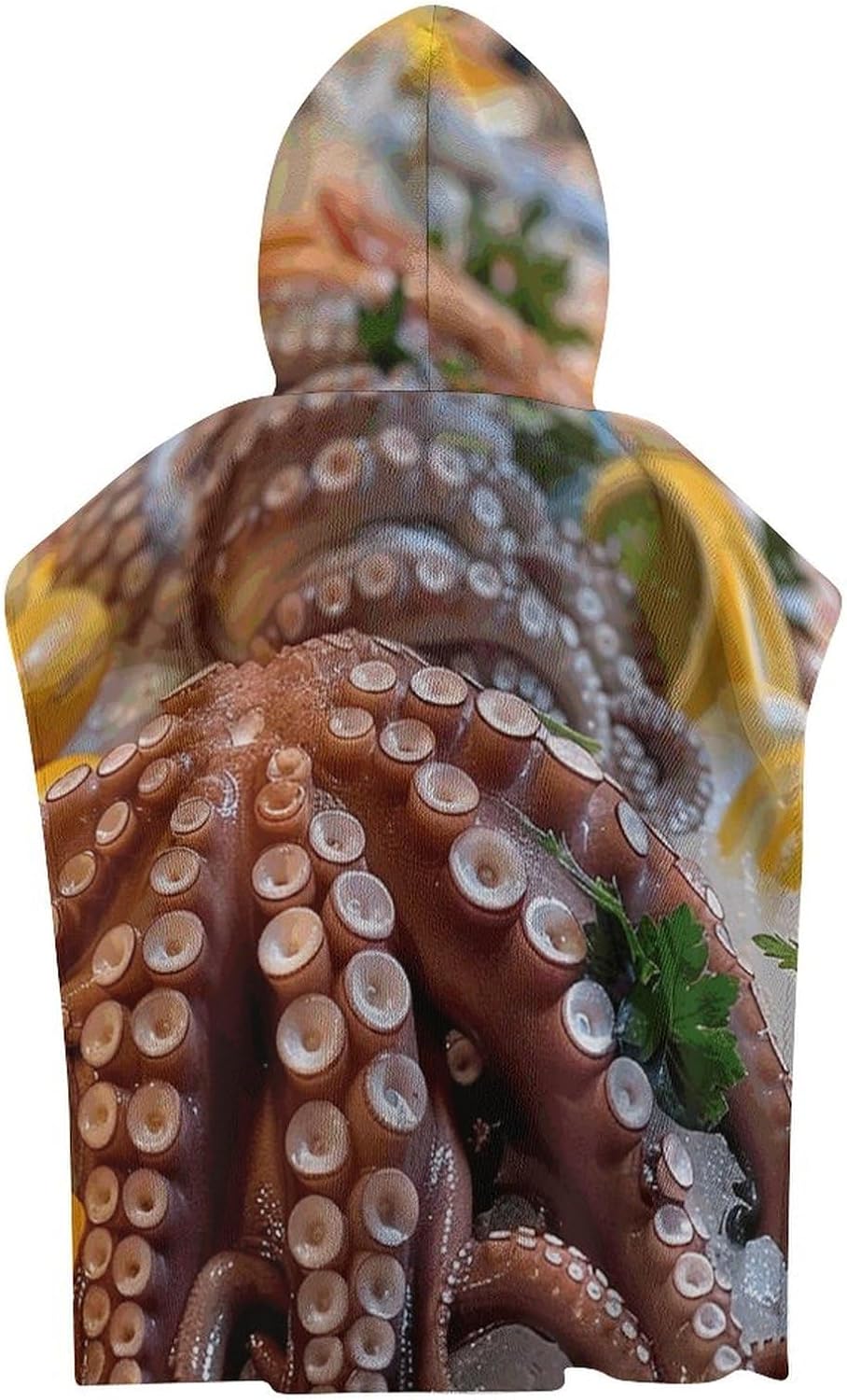 Kids Hooded Bath Towel with Seafood Print