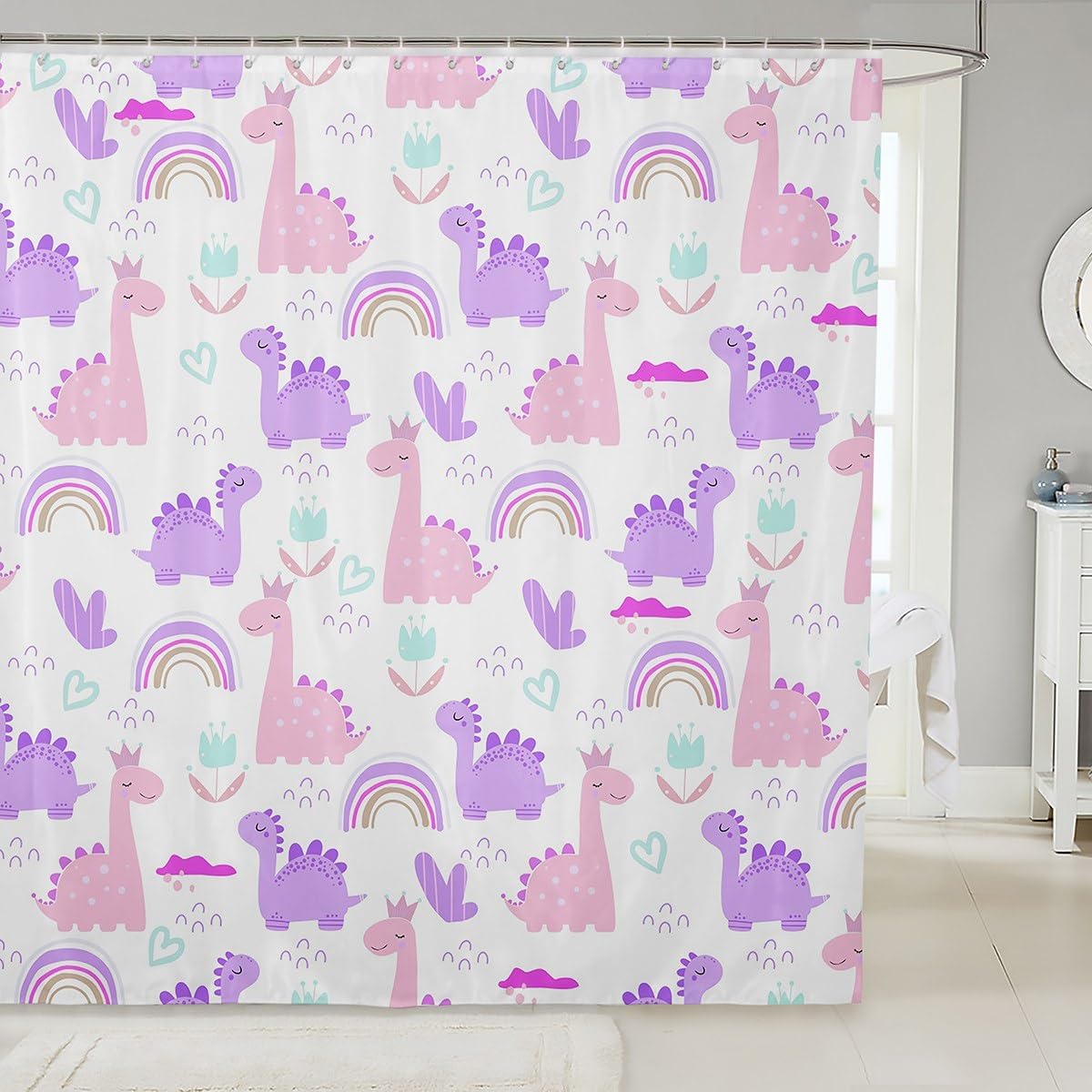 Feelyou Cartoon Dino Bath Curtain Set