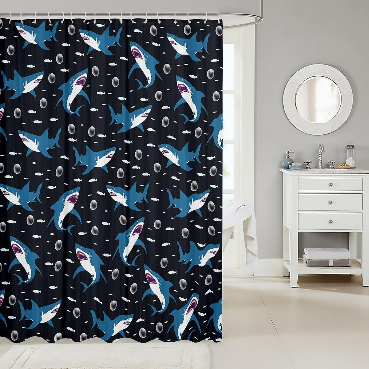 Feelyou Shark Bath Curtain Set for Kids 72x72