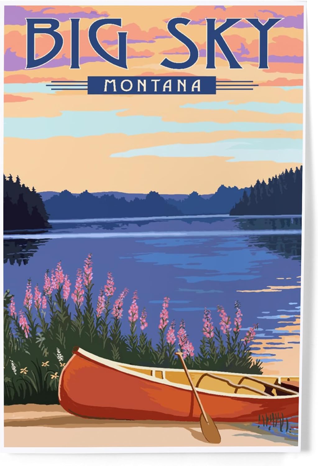 Lantern Press 8x12 Art Print Big Sky Montana Canoe Lake