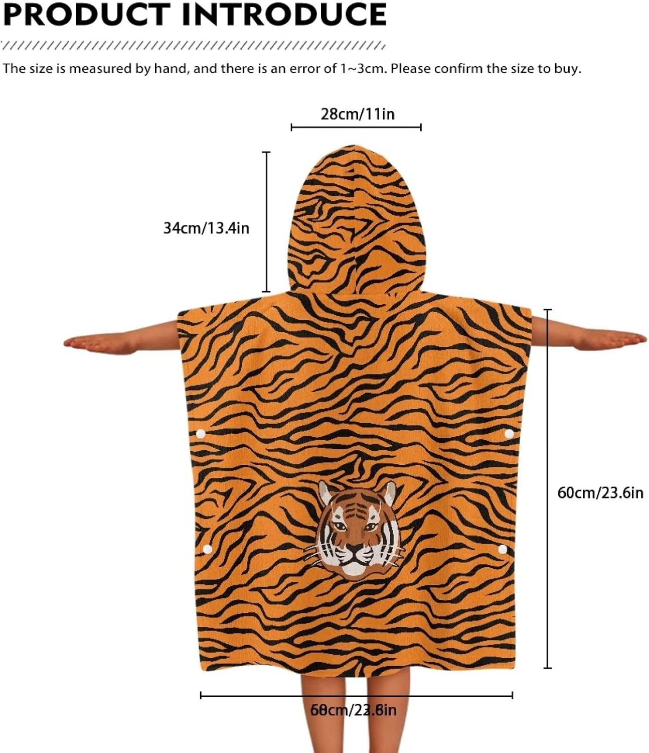 Tiger Stripe Kids Hooded Bath Towel Poncho Large
