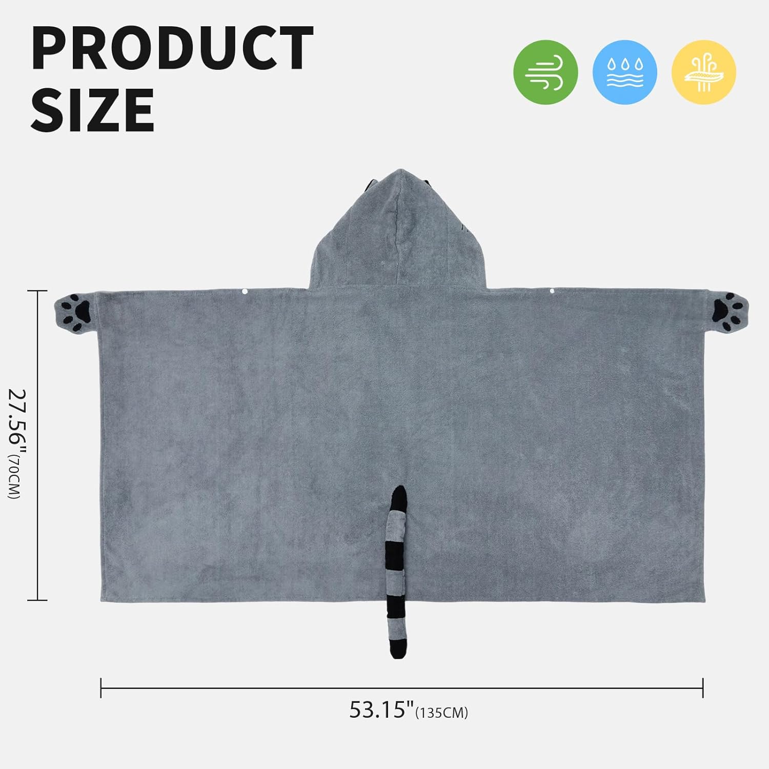 OLAOLA Raccoon Hooded Beach Towel for Kids 3-12 Years