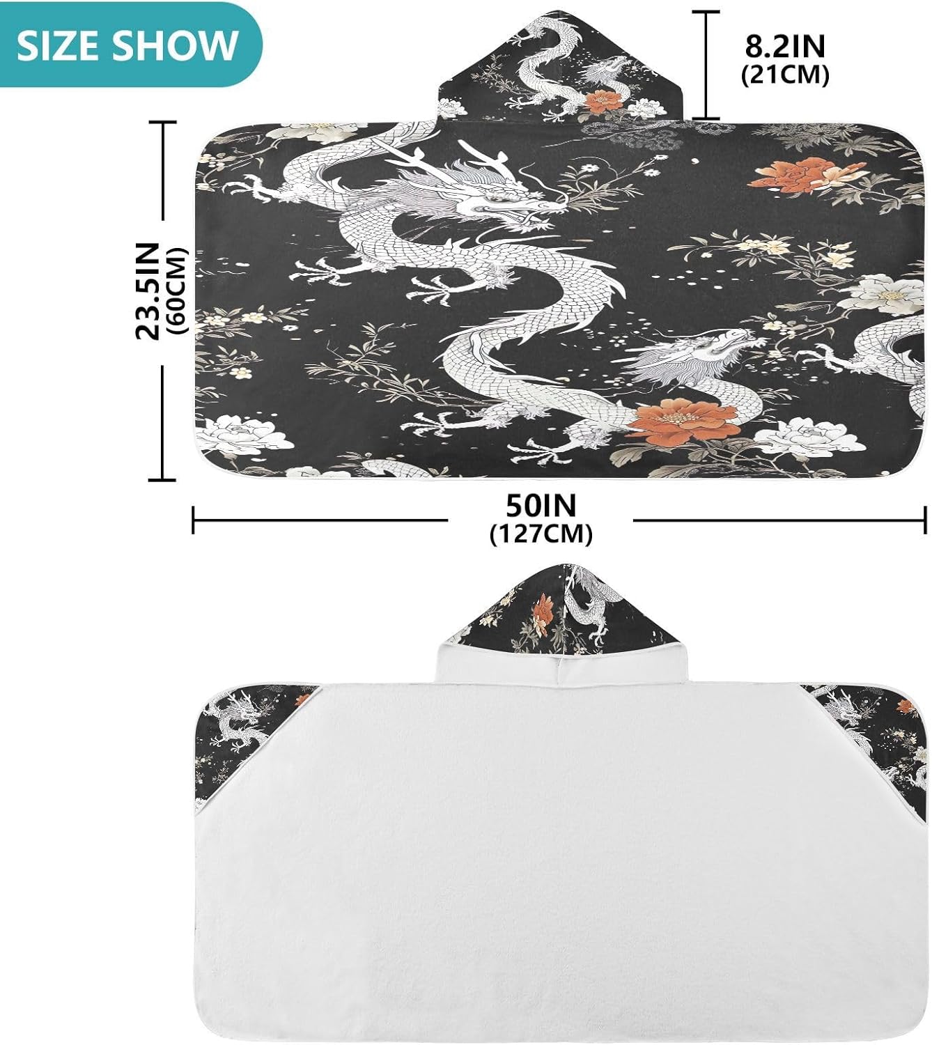 Blueangle Kids Bath Towel Wrap - Black Dragons Hooded Towel