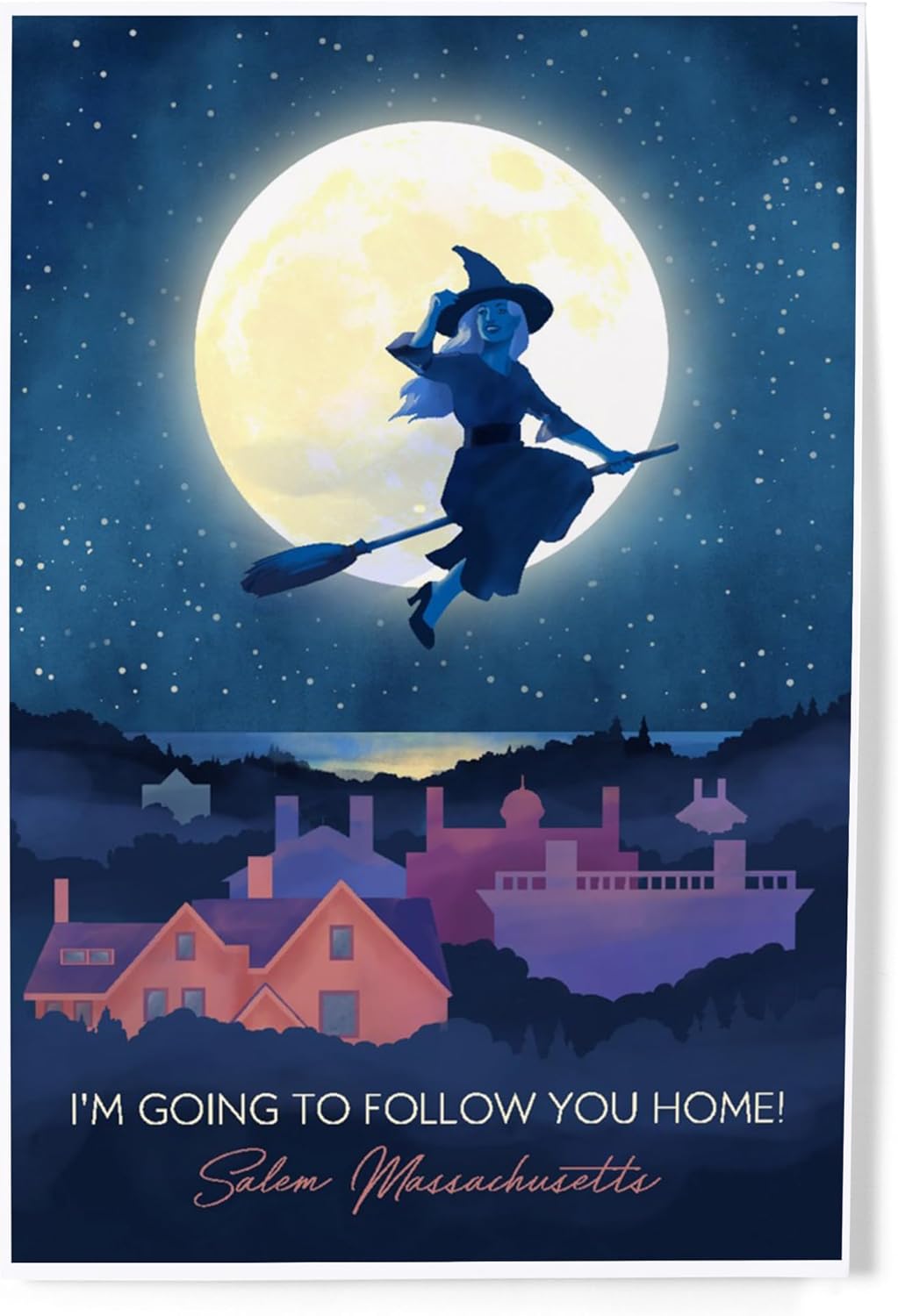 Lantern Press 8x12 Art Print Salem Witch Night Sky