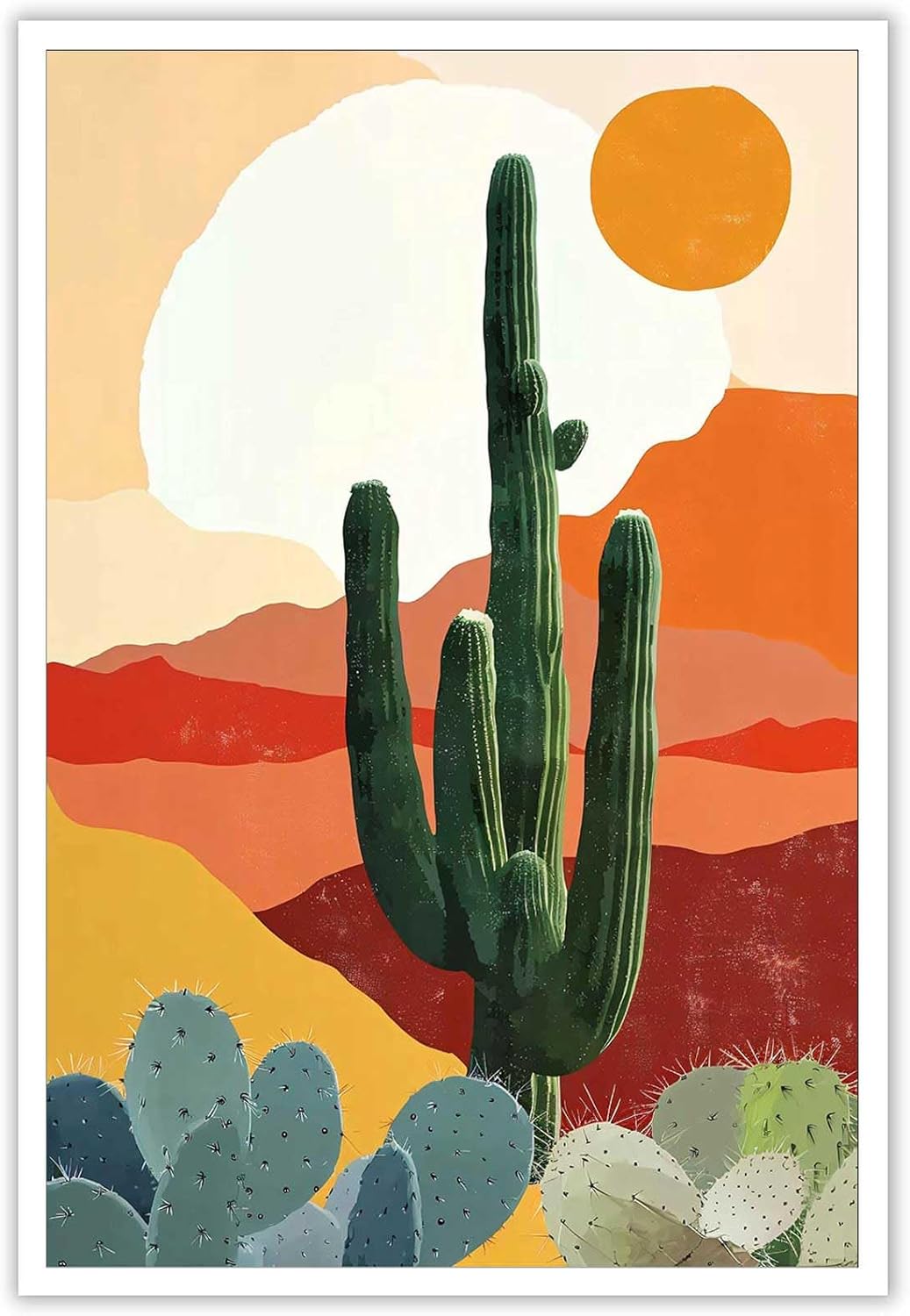 Vintage Desert Landscape Cactus Sunset Poster 24x36in