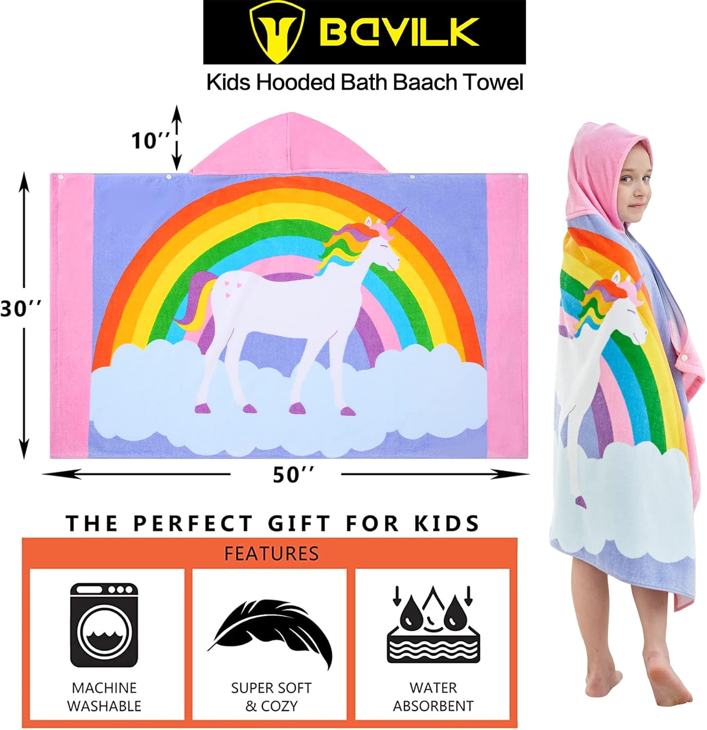 Kids Beach Towel Hooded Bath Towel for Boys Girls Age 3-10