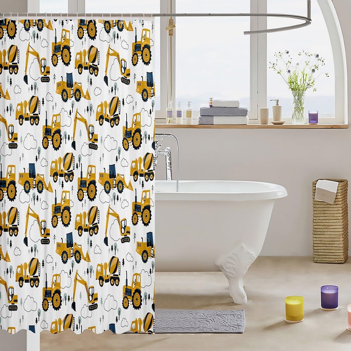 Feelyou Kids Cartoon Truck Shower Curtain Set