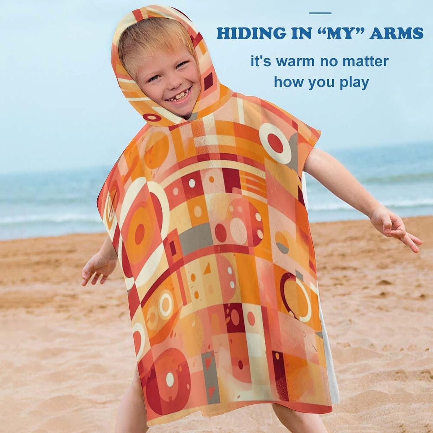 Kids Hooded Beach Towel with Yellow and Cream Print
