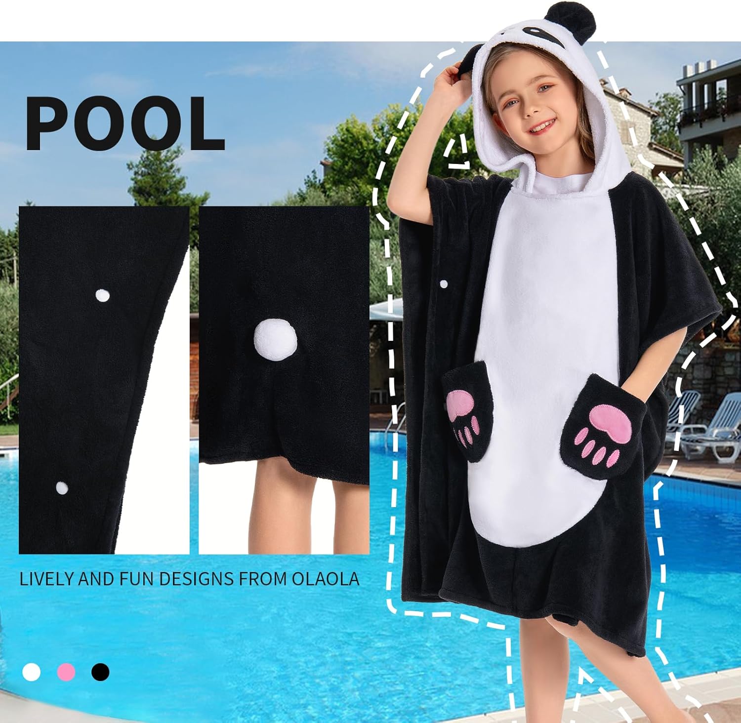 OLAOLA Panda Hooded Kids Beach Towel for 3-12 Years