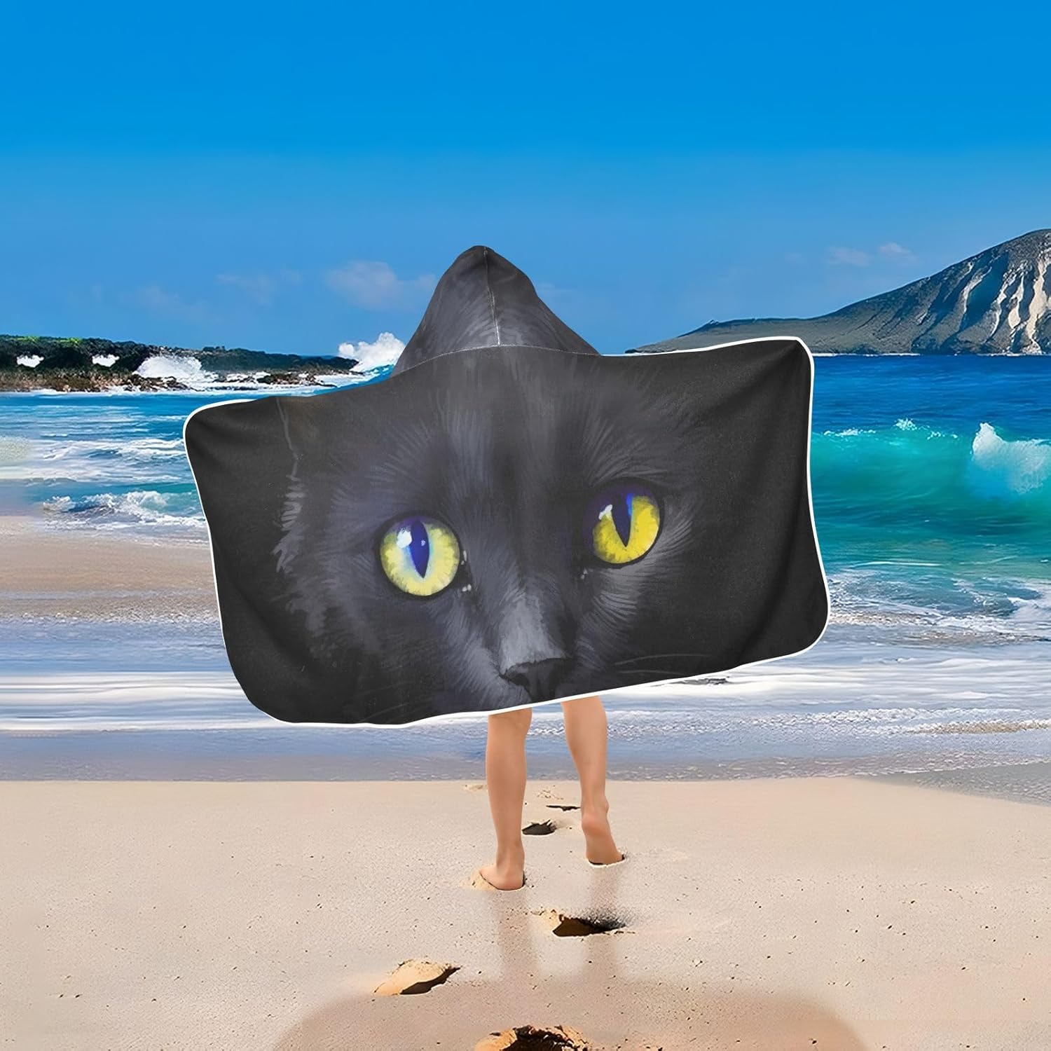 Black Cat Kids Bath Towel 24x50 Inch Hooded Wrap