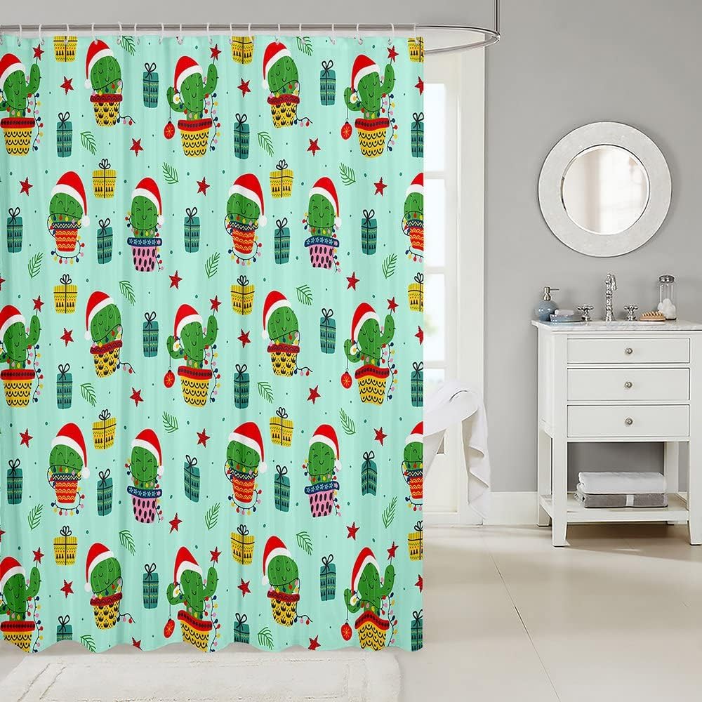 Feelyou Christmas Cactus Kids Shower Curtain Set