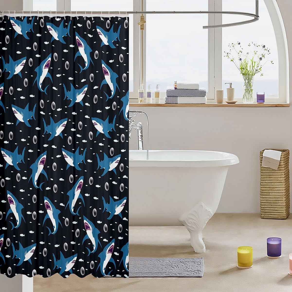 Feelyou Shark Bath Curtain Set for Kids 72x72