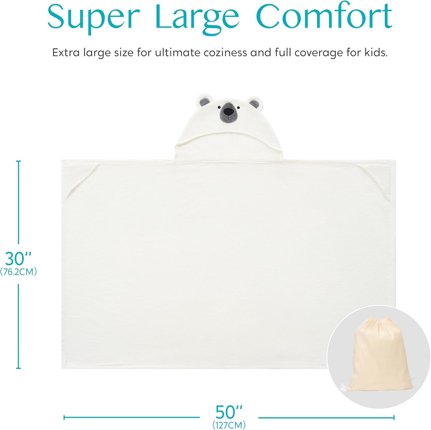 Joiedomi Hooded Towel for Kids 30 x 50 White Bear