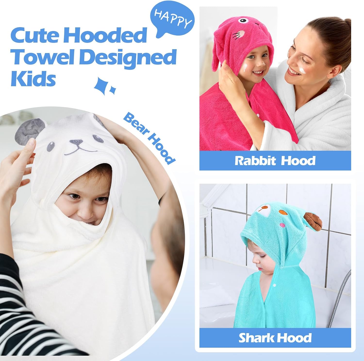 Moukeren 3 Pcs Hooded Towel for Kids