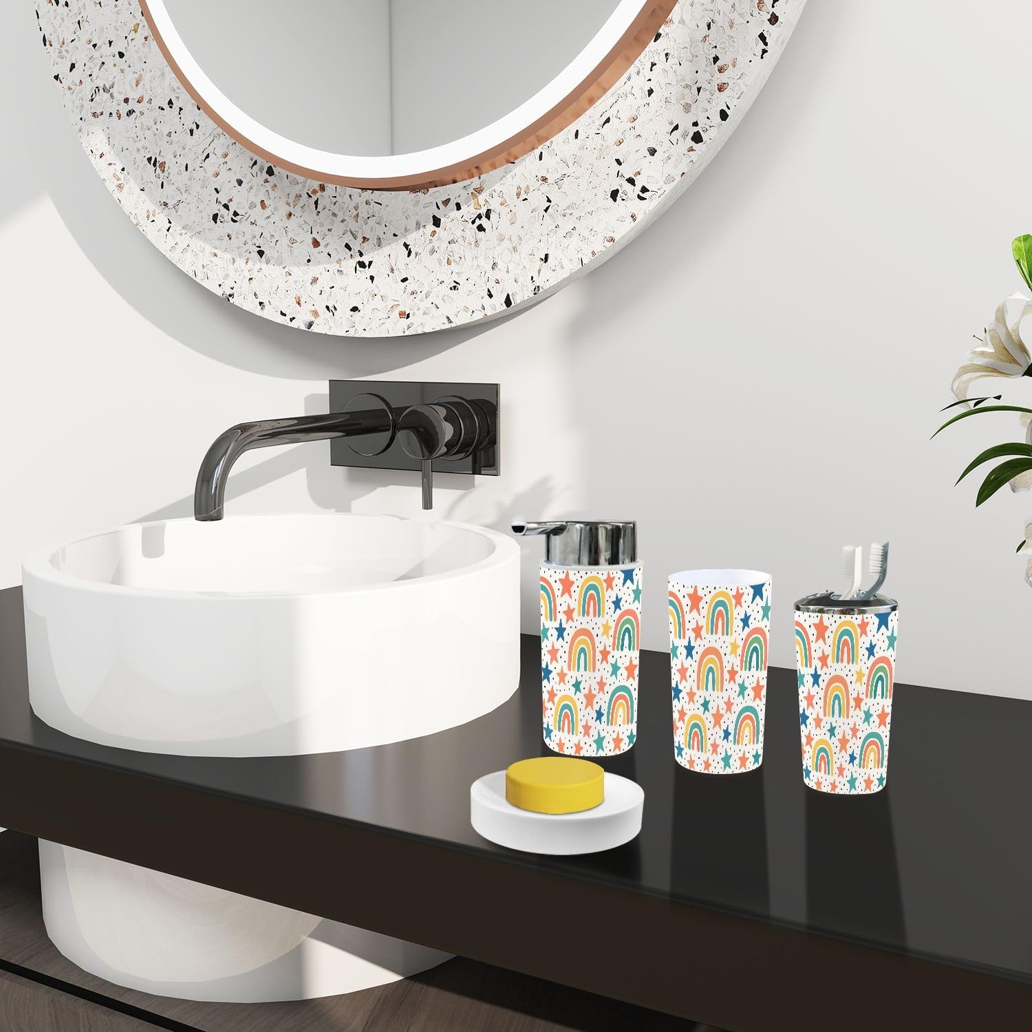 Boho Rainbow Stars Kids Bathroom Accessory Set 6 Piece