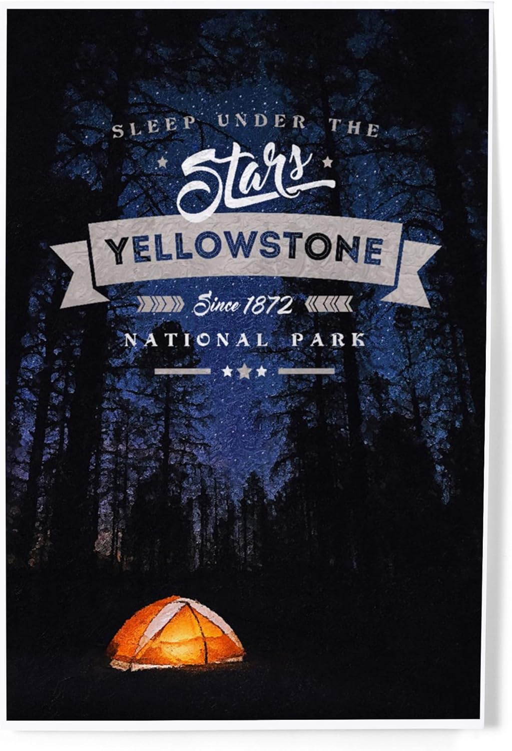 Lantern Press 8x12 Art Print Yellowstone Sleep Under the Stars Tent Night Sky