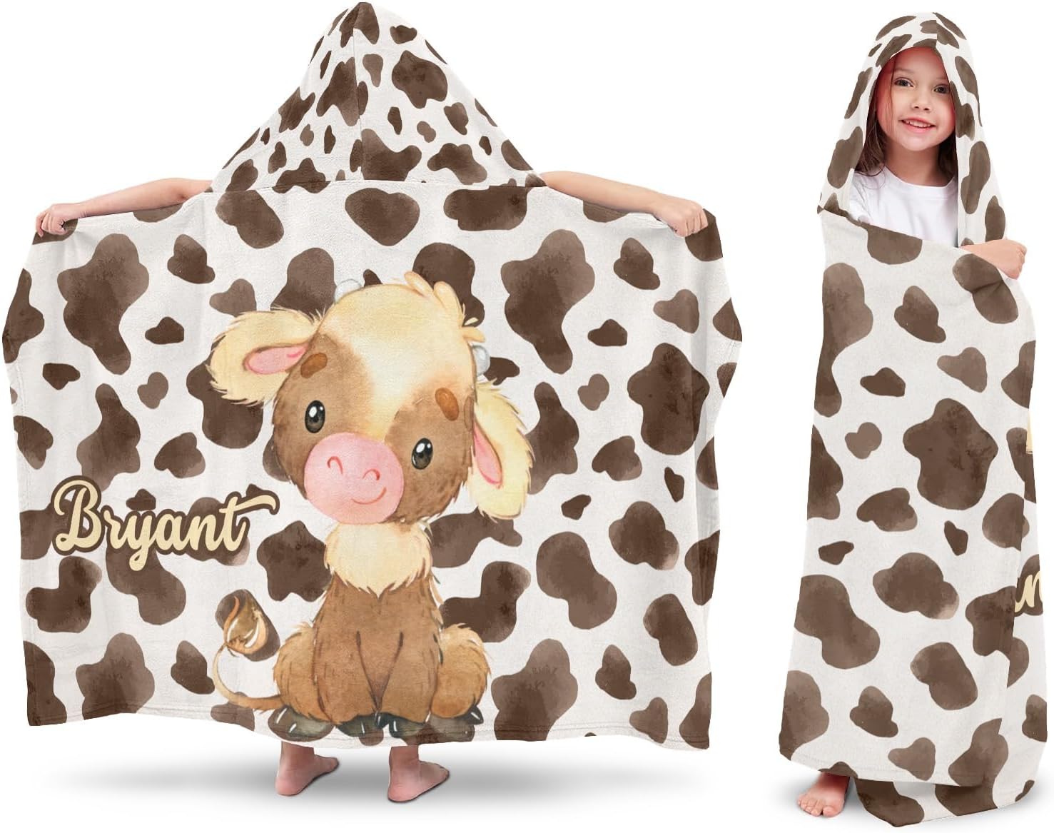 Eiis Unidesign Hooded Cartoon Cow Kids Beach Towel Wrap