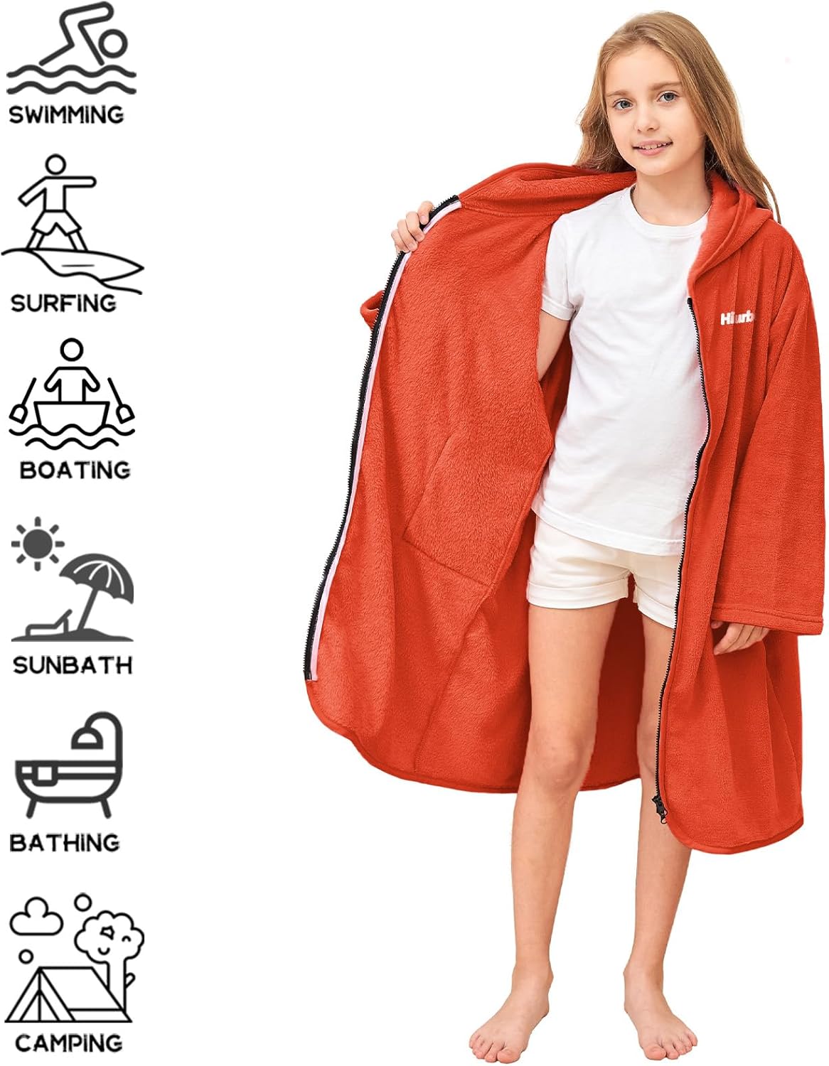 Hiturbo Kids Bath Towel Hoodie Warm Fleece Changing Towel