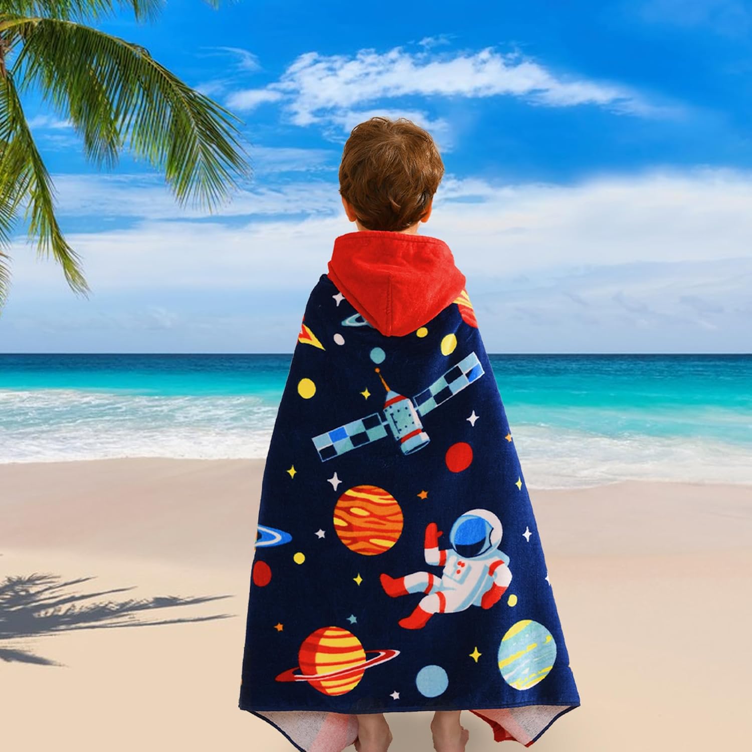 VOOVA MOVAS Space Theme Hooded Towel for Kids 3-10 Years