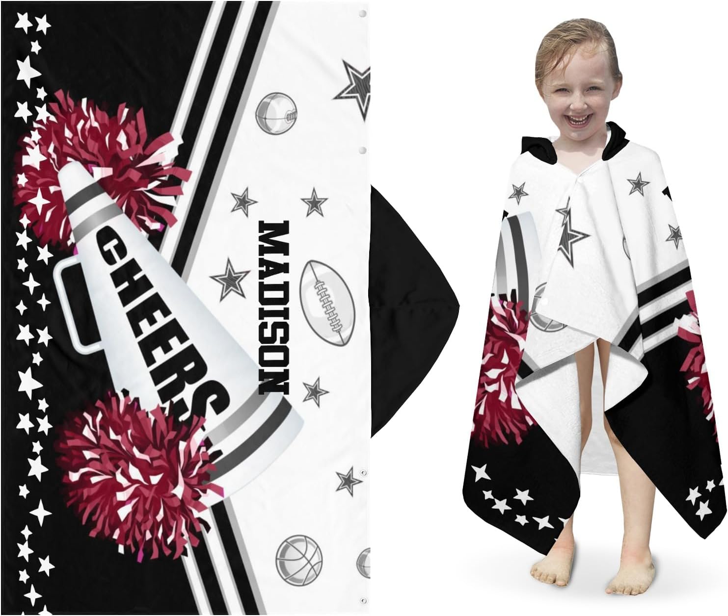 Personalized Kids Bath Towel with Hood and Cheer Quote Football Design