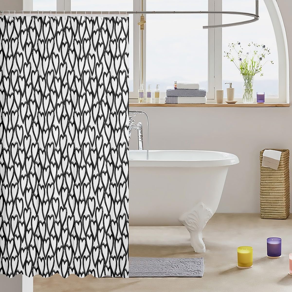 Erosebridal Heart Shaped Shower Curtain Set 72x72