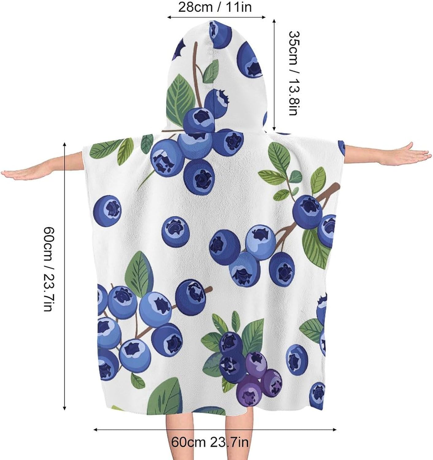 Kids Hooded Beach Towel with Blueberries Design