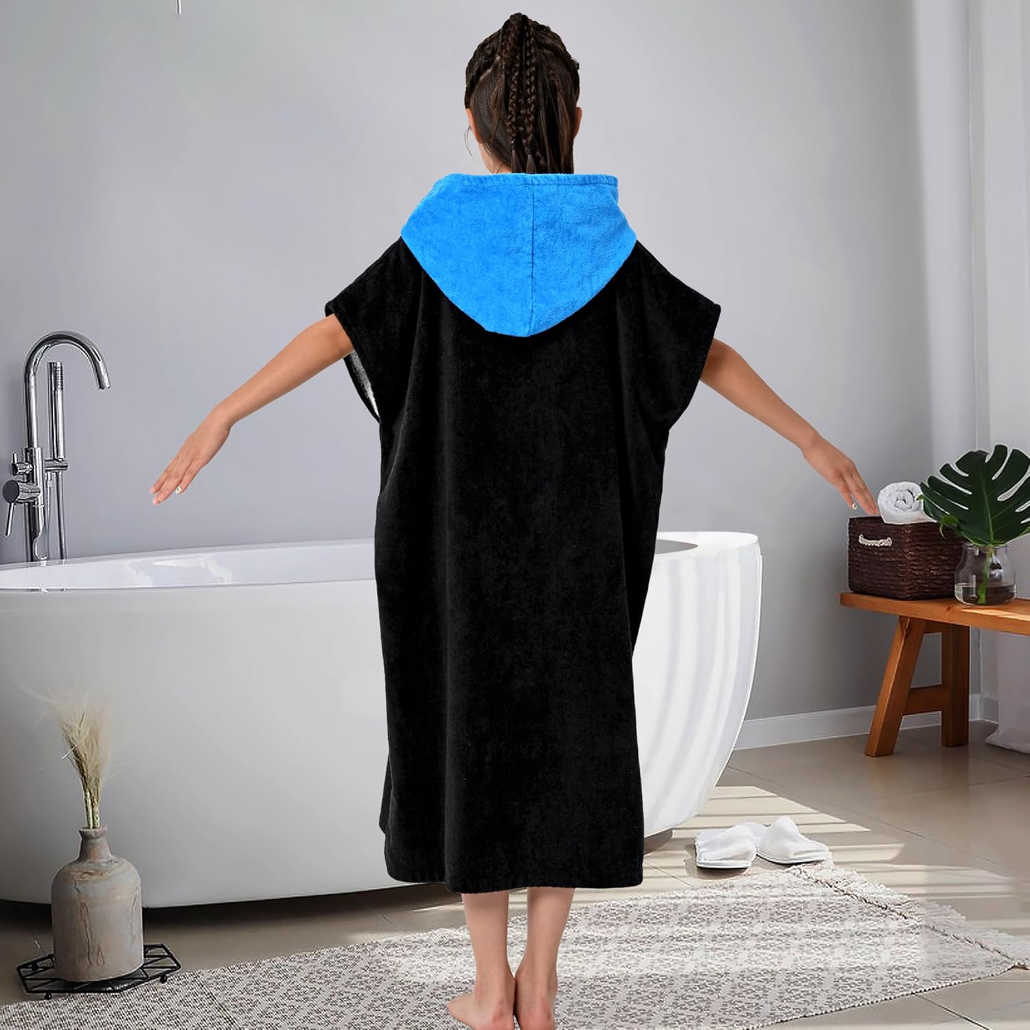 VOOVA MOVAS Black Cotton Hooded Towel for Teens