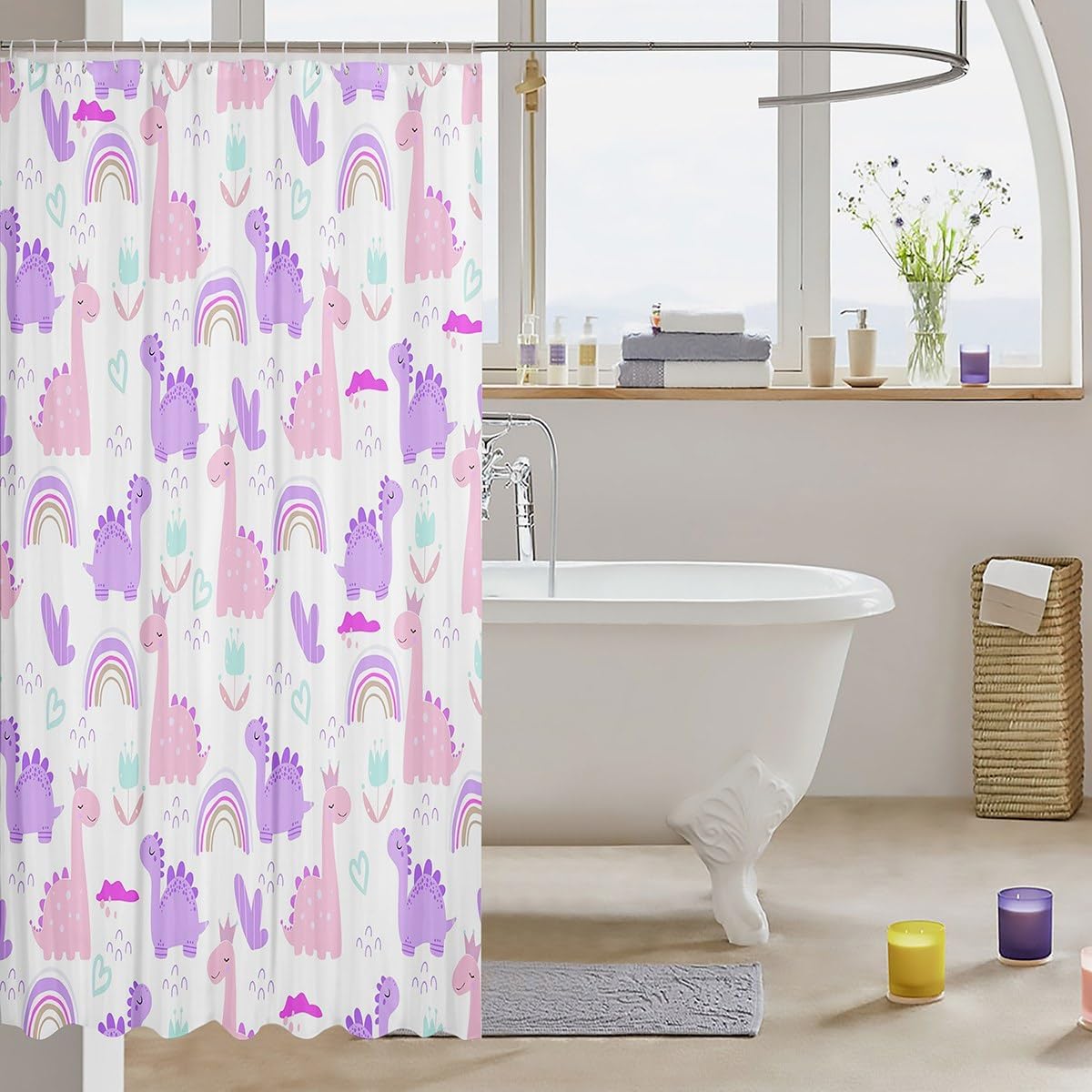 Feelyou Cartoon Dino Bath Curtain Set