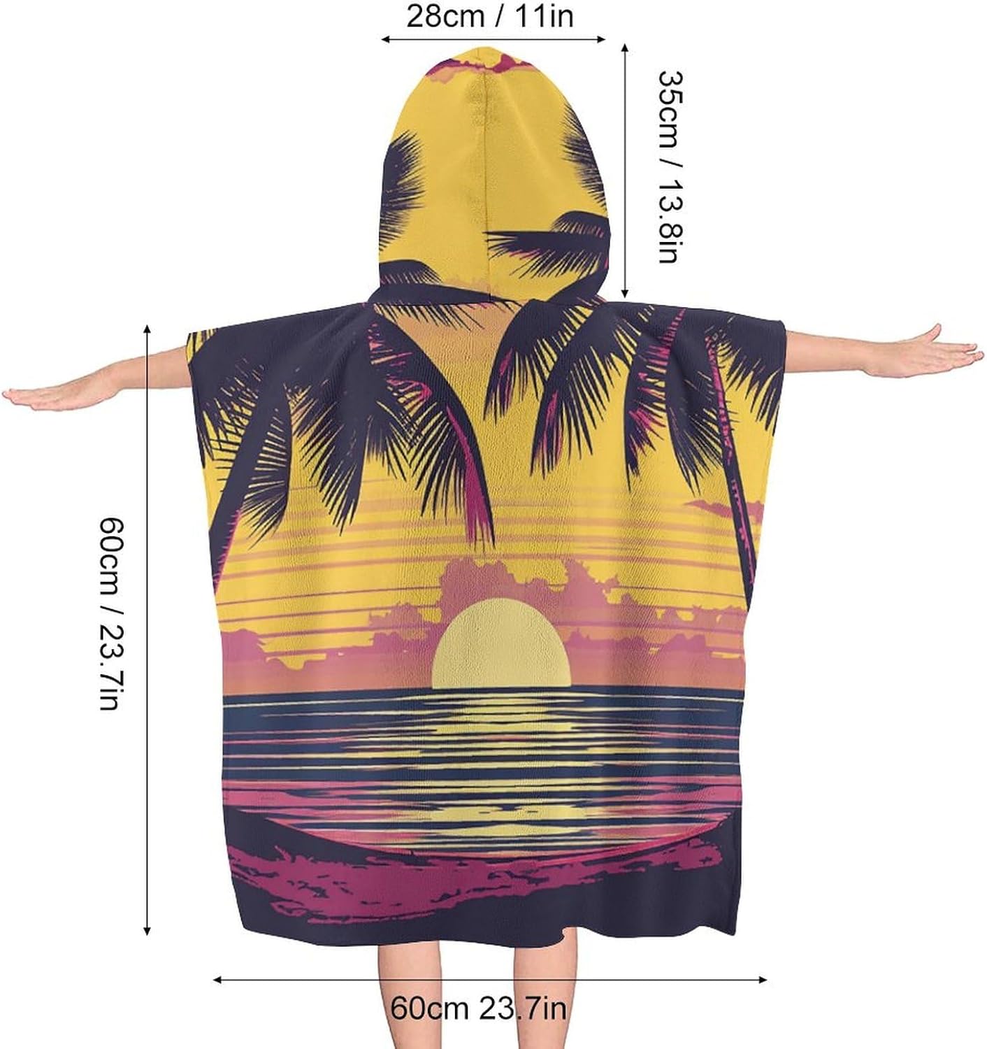 Kids Bath Towel with Sunset Design Hooded Beach Towel for Boys Girls