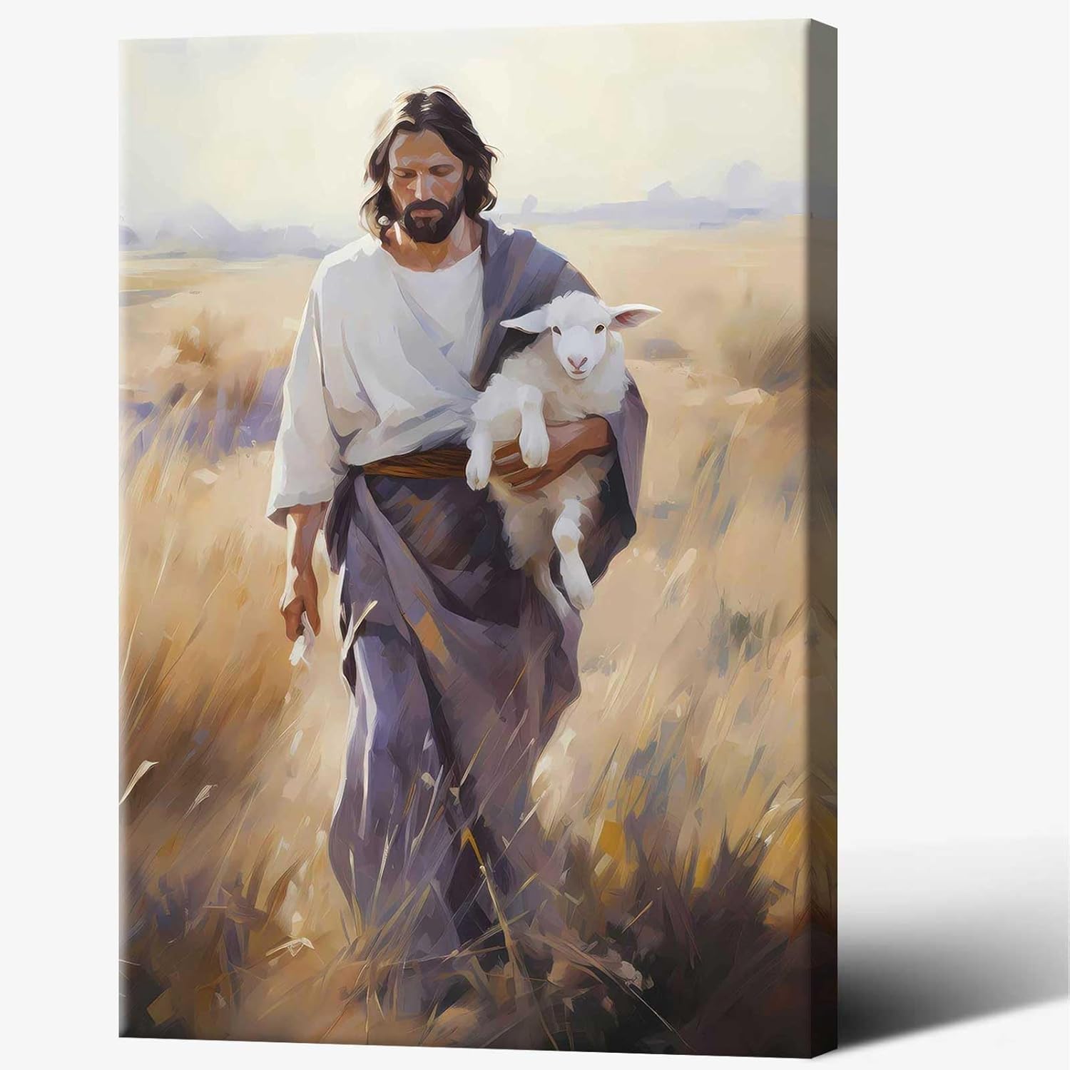 Jesus and the Lamb Poster Canvas Wall Art 12x16in Framed