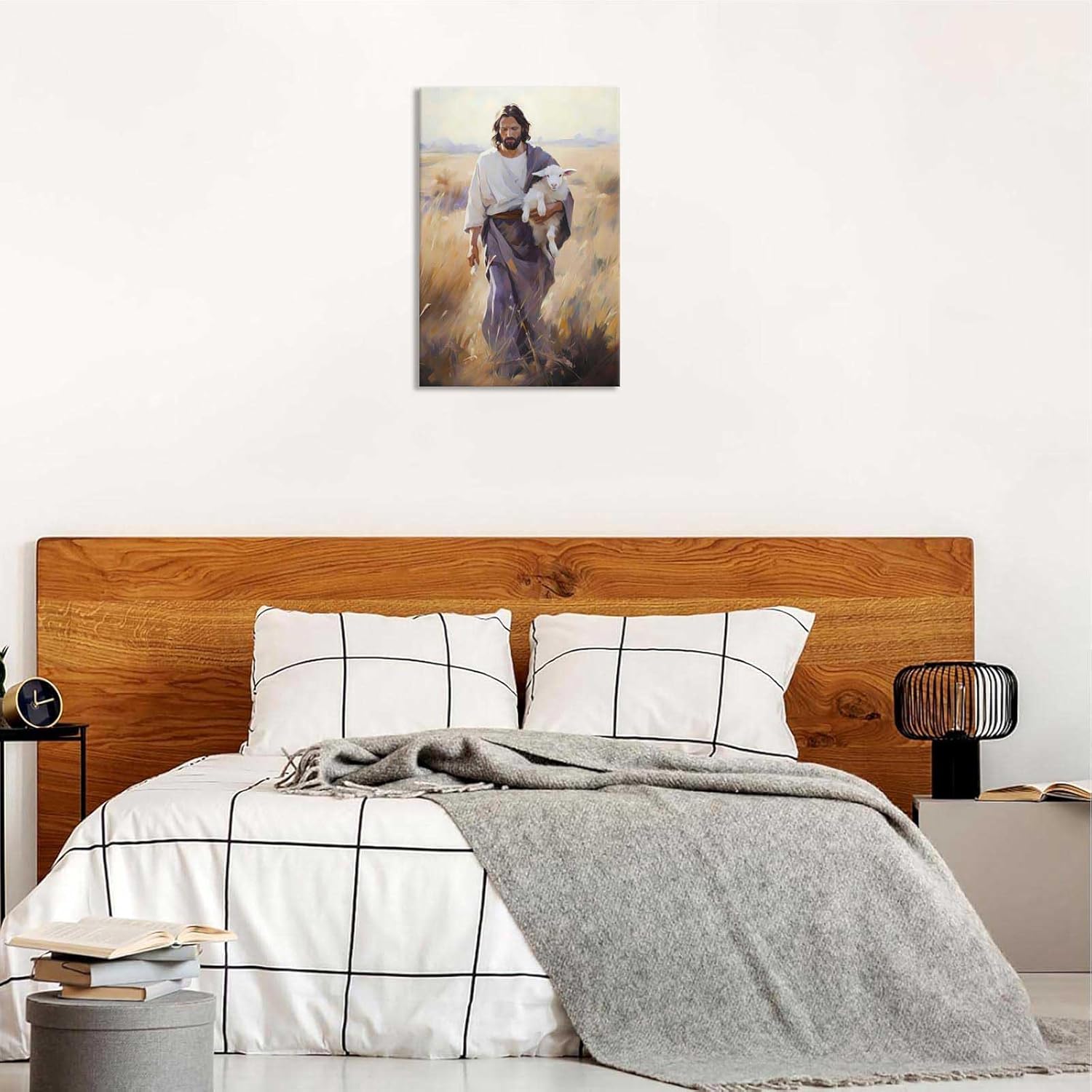 Jesus and the Lamb Poster Canvas Wall Art 12x16in Framed