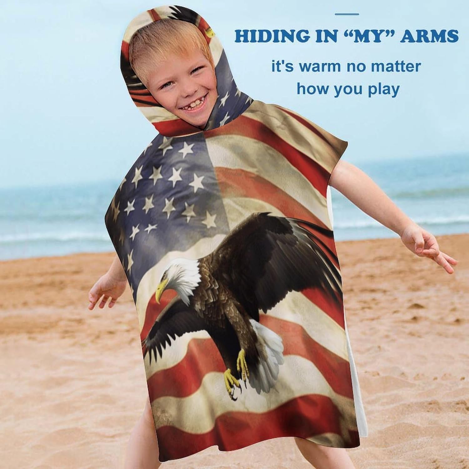 Kids Hooded Beach Towel with Eagle Print