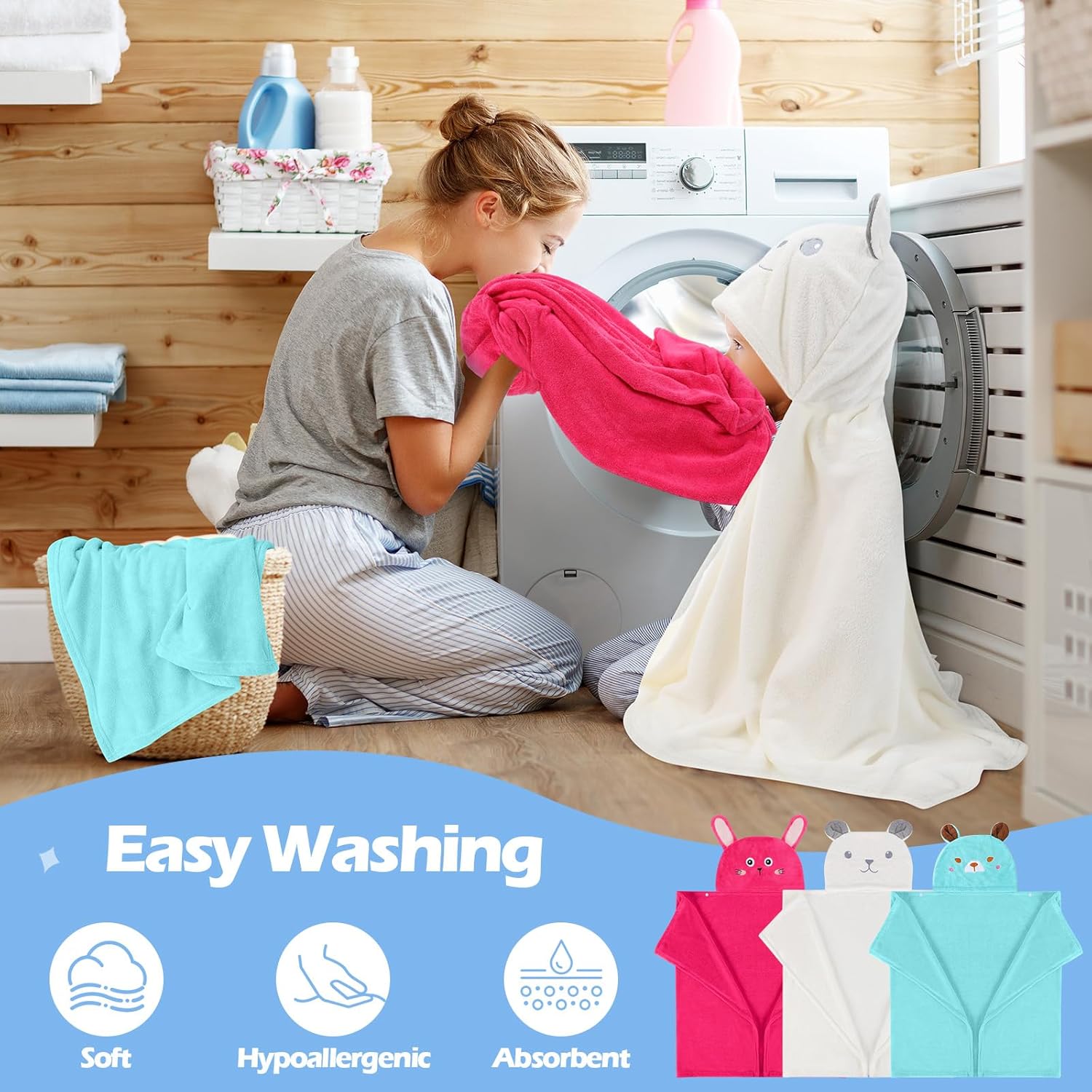 Moukeren 3 Pcs Hooded Towel for Kids