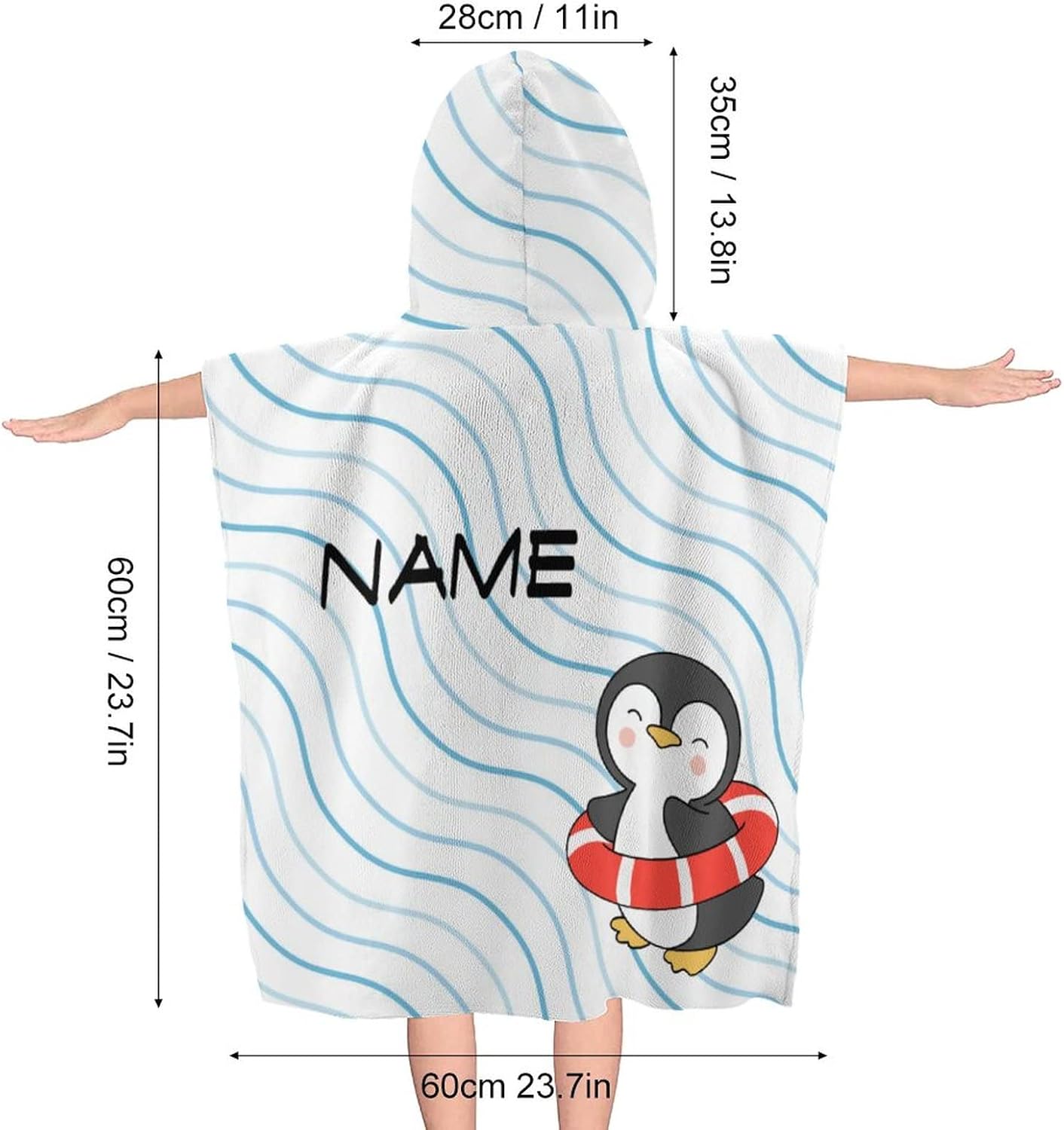 Custom Hooded Towel for Toddlers - Penguin Design