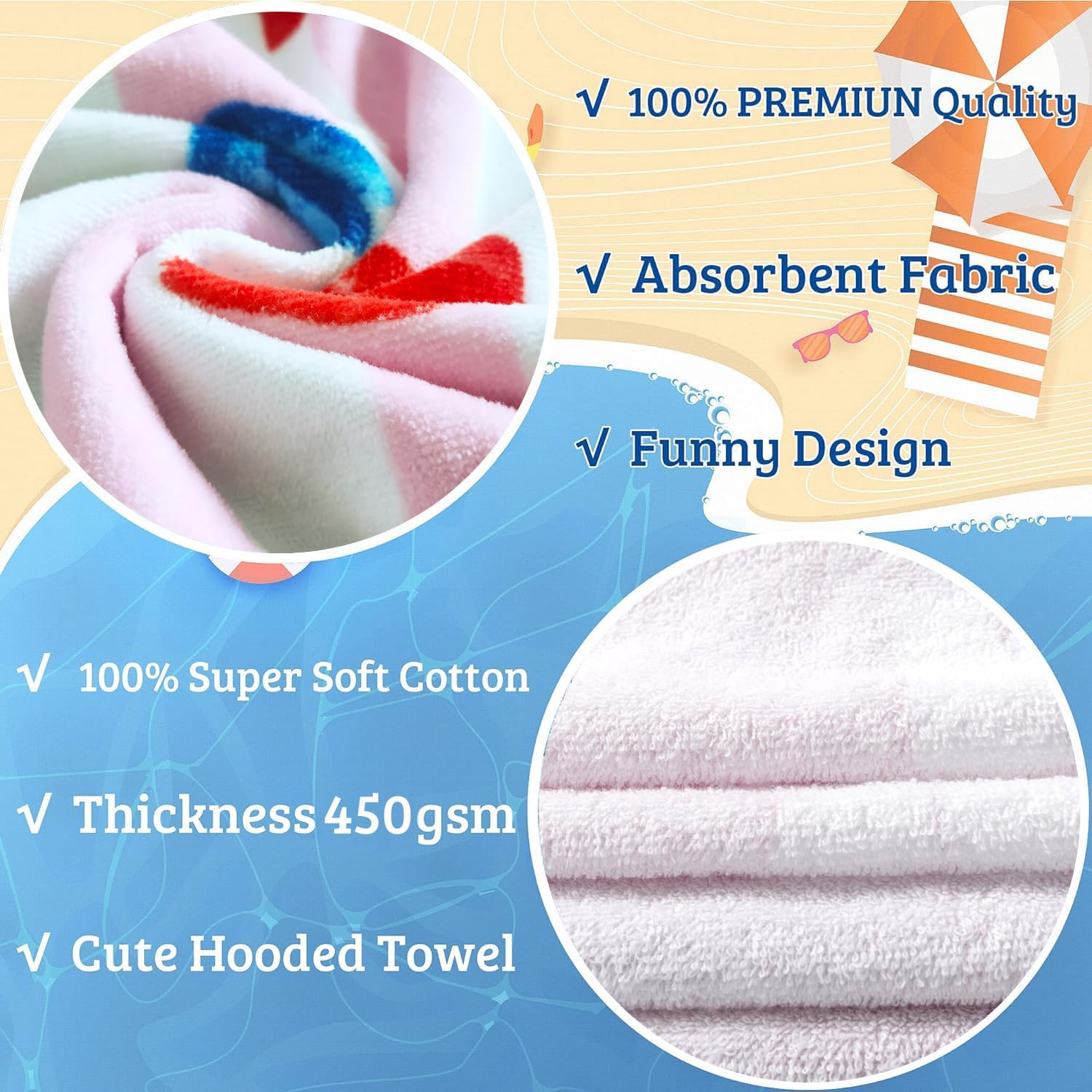 VOOVA MOVAS Kids Beach Towels with Hood for 4-8 Years