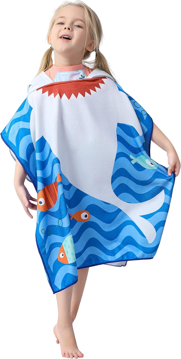 Toddler Bath Beach Towel Poncho with Hood and Snap