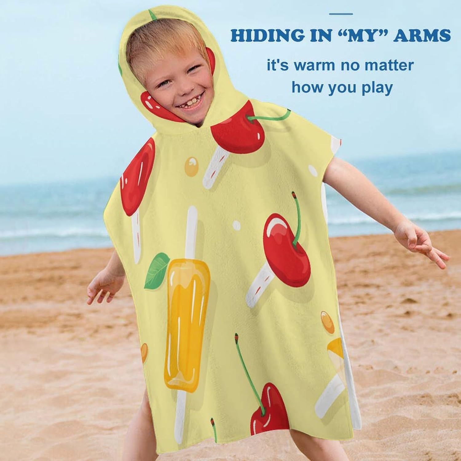 Kids Bath Towel with Hood Summer Fruit Pattern
