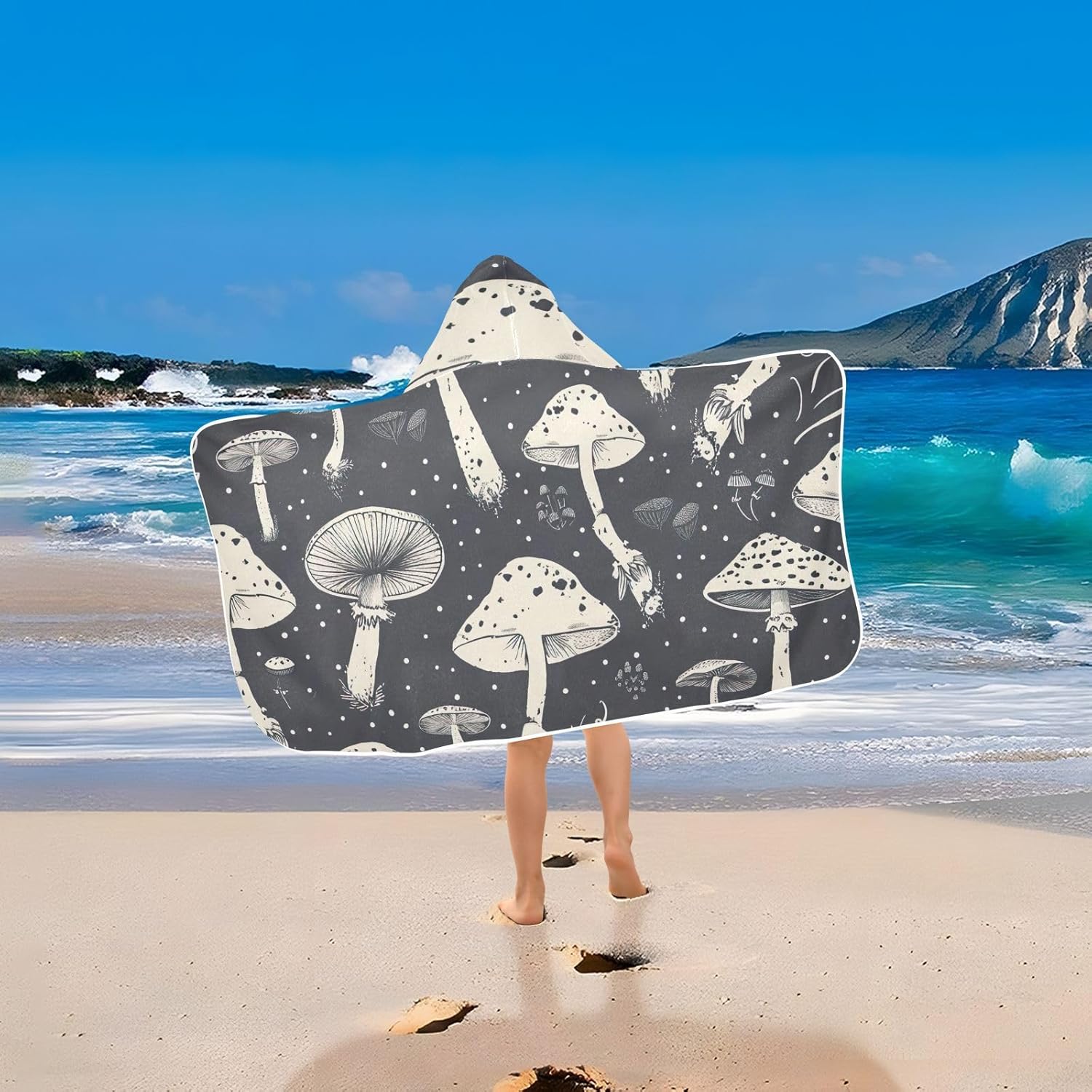 Mushrooms Black Kids Bath Towel 24x50 Hooded Towel for Children