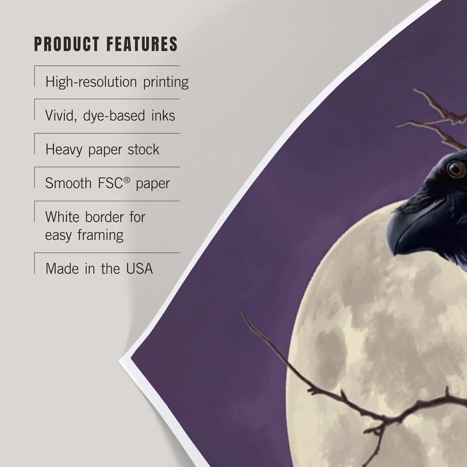 Lantern Press 8x12 Art Print Alaska Raven Moon Purple Sky