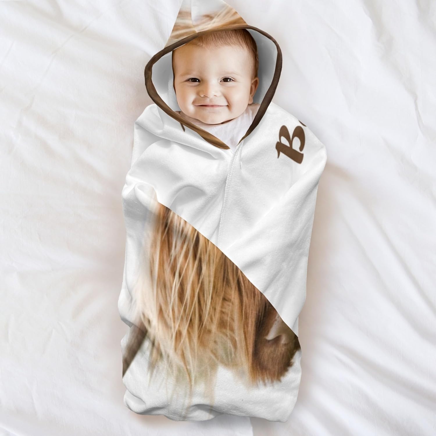 Personalized Highland Cow Hooded Kids Bath Towels with Name