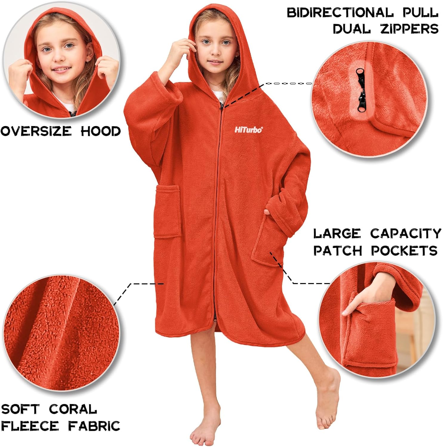 Hiturbo Kids Bath Towel Hoodie Warm Fleece Changing Towel