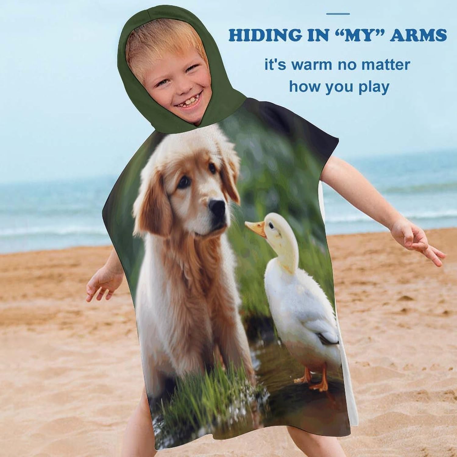 Dog And A Duck Kids Bath Towel with Hood
