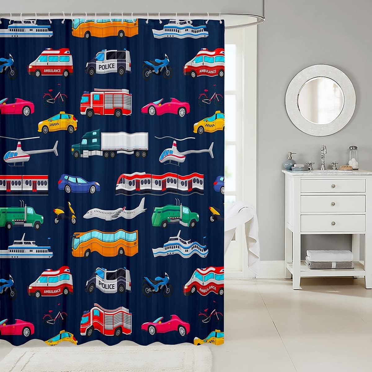 Boys Police Car Bath Curtain Set 72x72