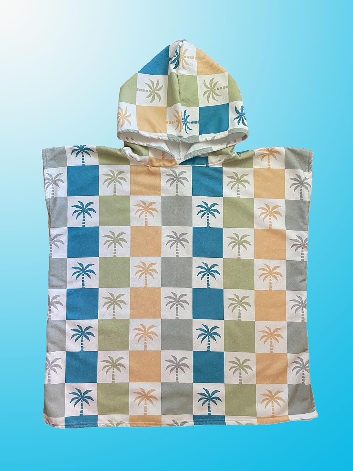 Kids Hooded Towel Poncho - Navy Blue Palm Trees